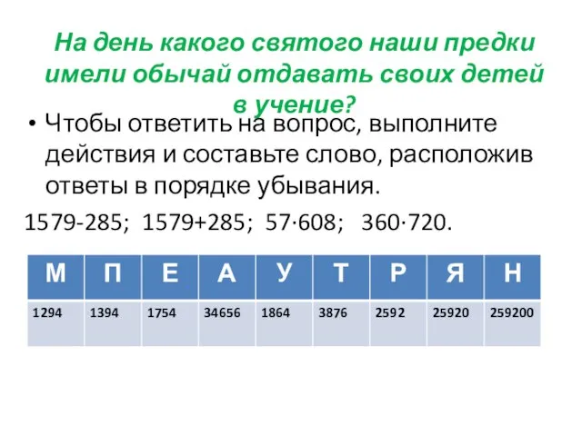 На день какого святого наши предки имели обычай отдавать своих детей в