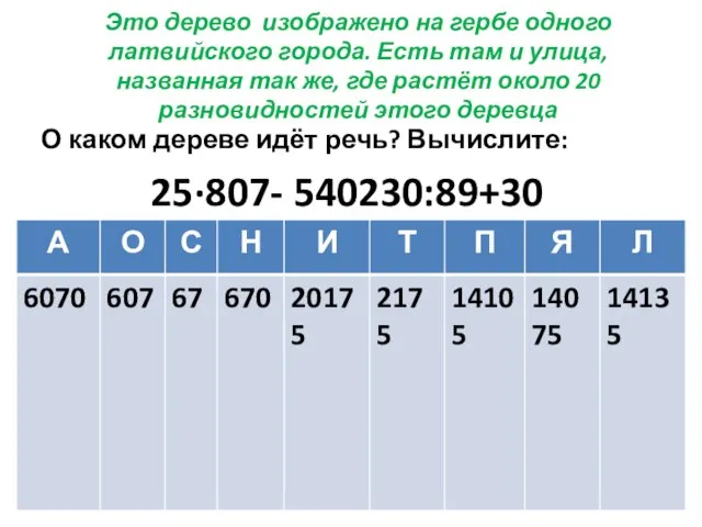 Это дерево изображено на гербе одного латвийского города. Есть там и улица,