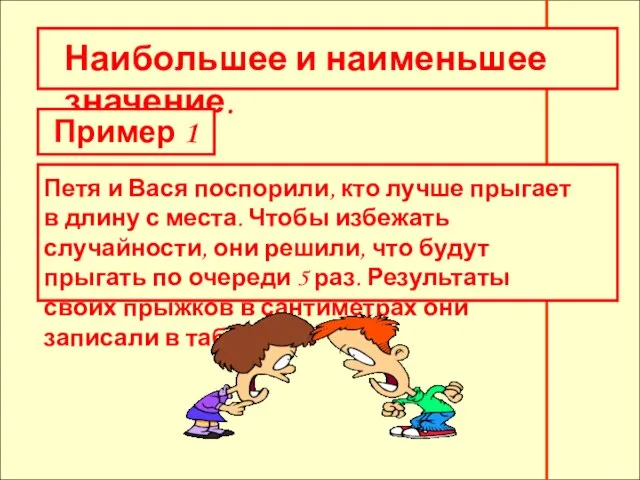 Наибольшее и наименьшее значение. Пример 1 Петя и Вася поспорили, кто лучше