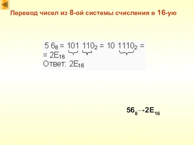 Перевод чисел из 8-ой системы счисления в 16-ую 568→2E16