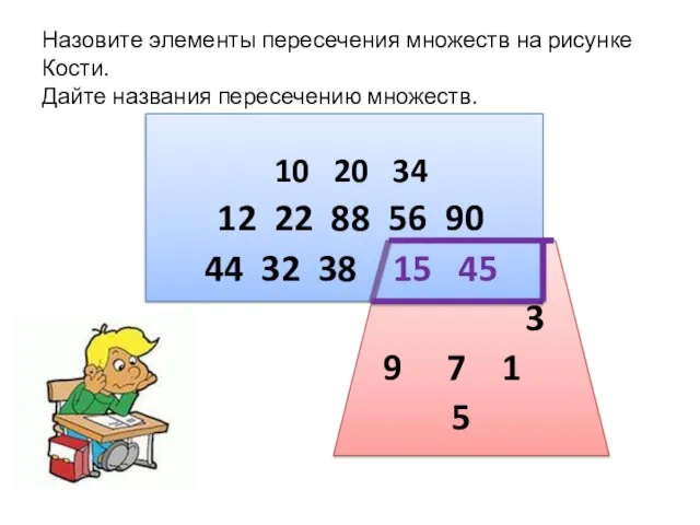 Назовите элементы пересечения множеств на рисунке Кости. Дайте названия пересечению множеств. 10