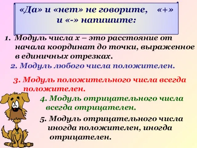 «Да» и «нет» не говорите, «+» и «-» напишите: Модуль числа х