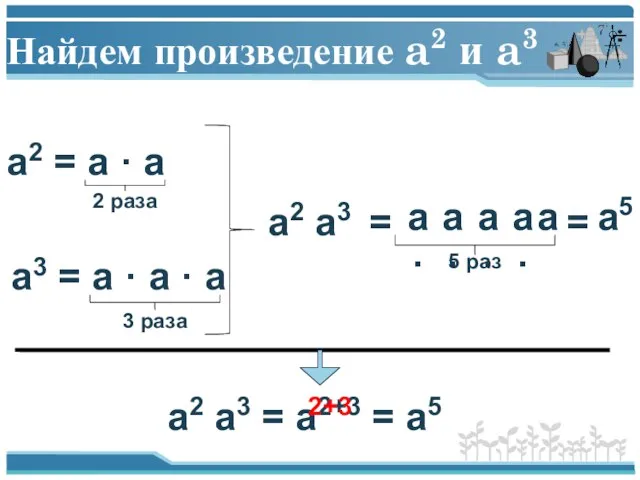 Найдем произведение a2 и a3 a2 = a · a 2 раза