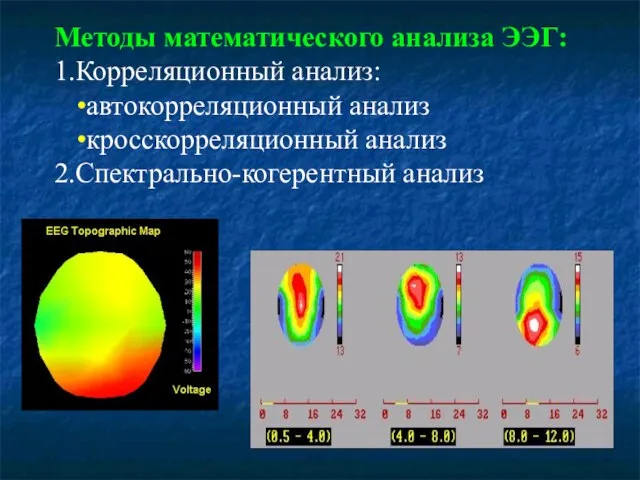 Методы математического анализа ЭЭГ: 1.Корреляционный анализ: автокорреляционный анализ кросскорреляционный анализ 2.Спектрально-когерентный анализ