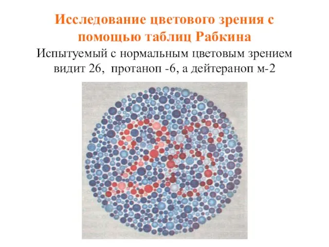 Исследование цветового зрения с помощью таблиц Рабкина Испытуемый с нормальным цветовым зрением