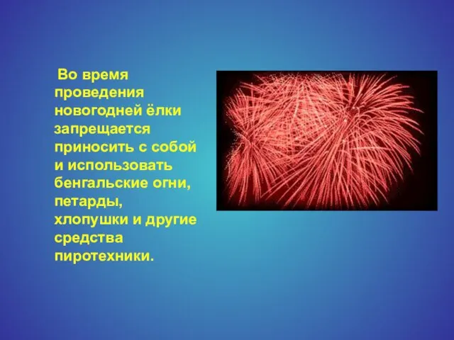 Во время проведения новогодней ёлки запрещается приносить с собой и использовать бенгальские