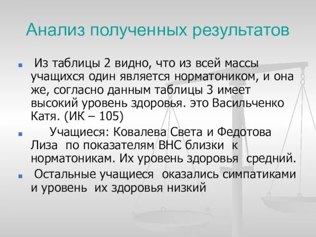 Анализ полученных результатов Из таблицы 2 видно, что из всей массы учащихся