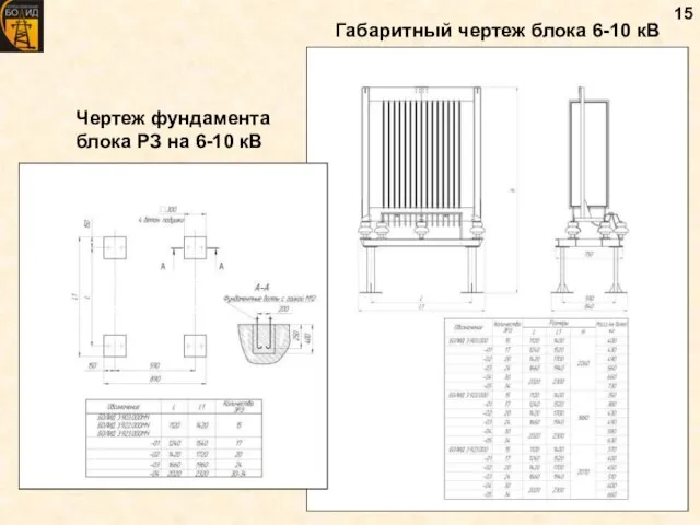 Габаритный чертеж блока 6-10 кВ Чертеж фундамента блока РЗ на 6-10 кВ