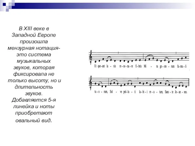 В XIII веке в Западной Европе произошла мензурная нотация-это система музыкальных звуков,