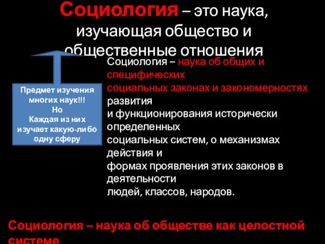 Социология – это наука, изучающая общество и общественные отношения Предмет изучения многих