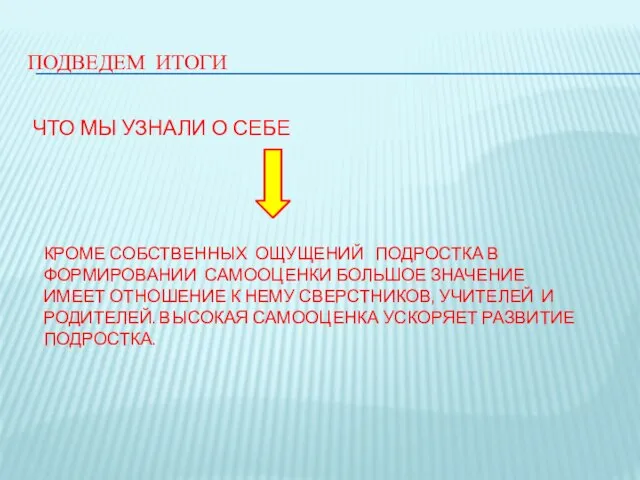 ПОДВЕДЕМ ИТОГИ ЧТО МЫ УЗНАЛИ О СЕБЕ КРОМЕ СОБСТВЕННЫХ ОЩУЩЕНИЙ ПОДРОСТКА В