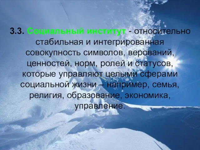 3.3. Социальный институт - относительно стабильная и интегрированная совокупность символов, верований, ценностей,