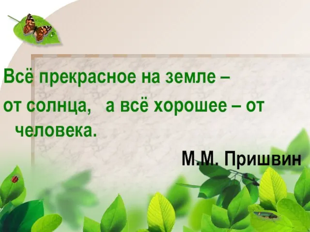 Всё прекрасное на земле – от солнца, а всё хорошее – от человека. М.М. Пришвин