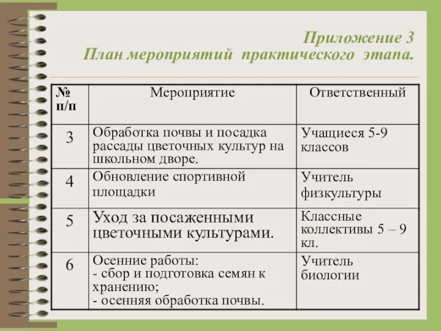 Приложение 3 План мероприятий практического этапа.