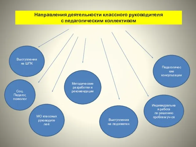 Направления деятельности классного руководителя с педагогическим коллективом Выступления на ШПК Методические разработки