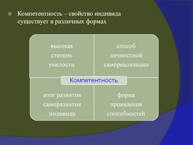 Компетентность – свойство индивида существует в различных формах