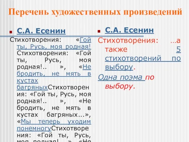 С.А. Есенин Стихотворения: «Гой ты, Русь, моя родная!Стихотворения: «Гой ты, Русь, моя