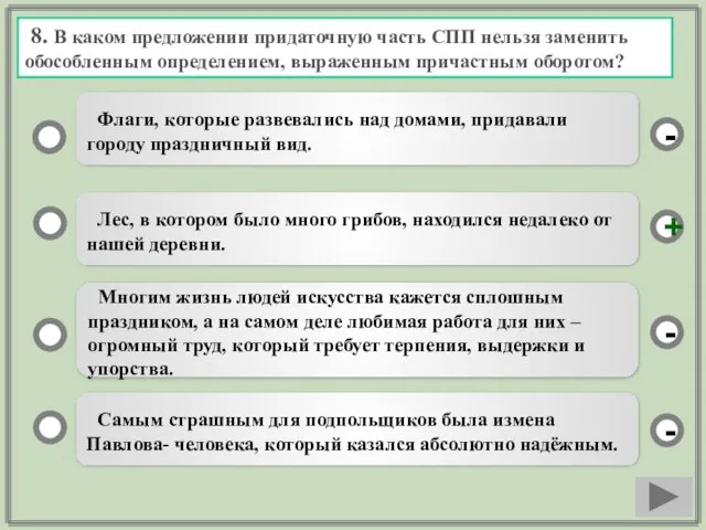 8. В каком предложении придаточную часть СПП нельзя заменить обособленным определением, выраженным