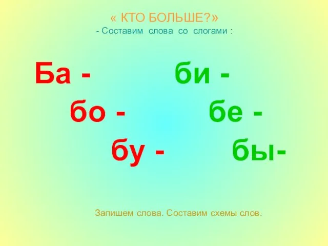 « КТО БОЛЬШЕ?» - Составим слова со слогами : Ба - би