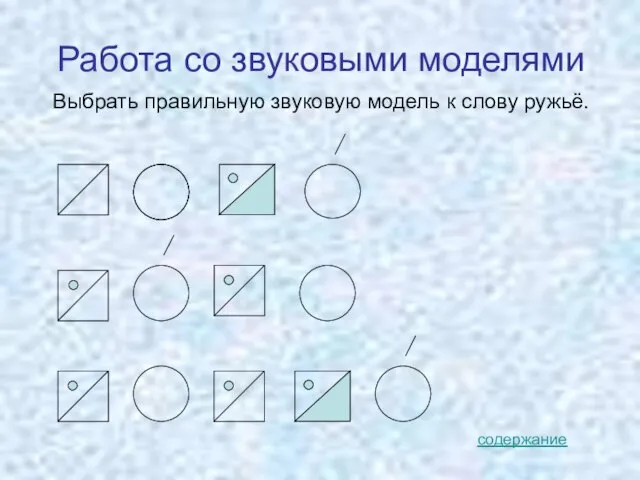 Работа со звуковыми моделями Выбрать правильную звуковую модель к слову ружьё. содержание