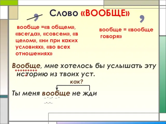 Слово «ВООБЩЕ» Вообще, мне хотелось бы услышать эту историю из твоих уст.