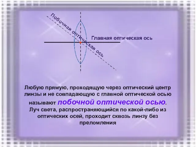 Любую прямую, проходящую через оптический центр линзы и не совпадающую с главной