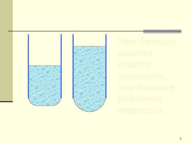 Чем больше высота столба жидкости, тем больше давление жидкости.