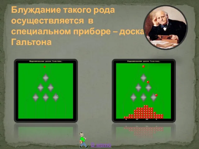 Блуждание такого рода осуществляется в специальном приборе – доска Гальтона В меню