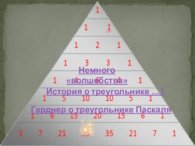 Гарднер о треугольнике Паскаля История о треугольнике …? Немного «волшебства»