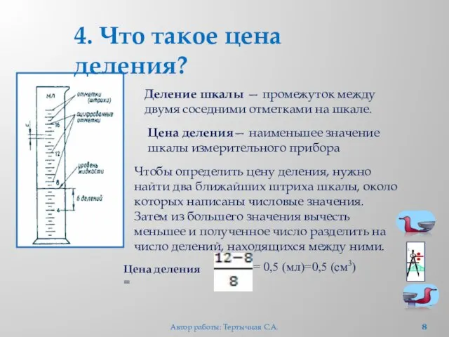 Деление шкалы — промежуток между двумя соседними отметками на шкале. Цена деления—