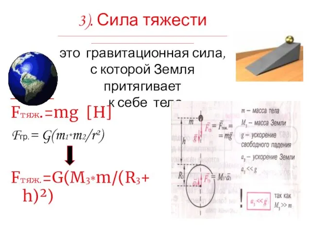 3). Сила тяжести __________________________________________________________________________________________ это гравитационная сила, с которой Земля притягивает к