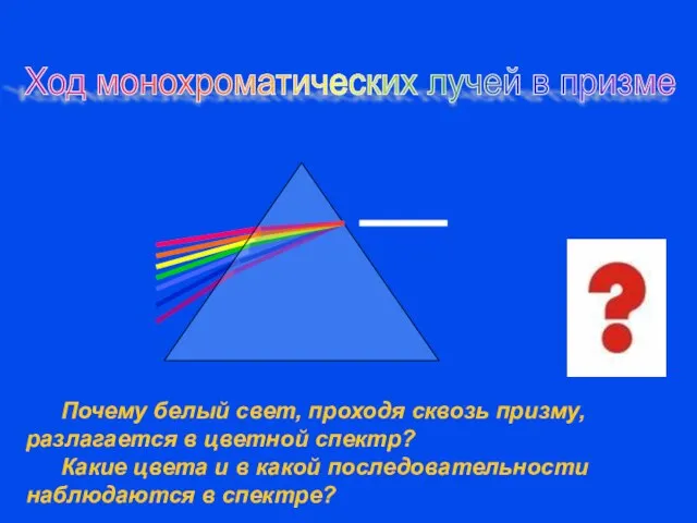 Ход монохроматических лучей в призме Почему белый свет, проходя сквозь призму, разлагается