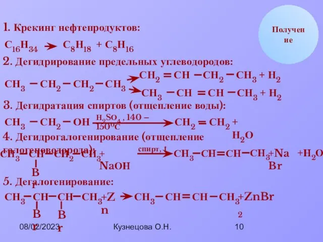 08/02/2023 Кузнецова О.Н. Br СН2 Получение 1. Крекинг нефтепродуктов: С16Н34 С8Н18 +