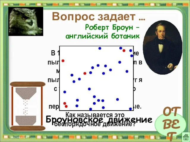 Вопрос задает … ОТВЕТ Роберт Броун – английский ботаник В 1827 году,