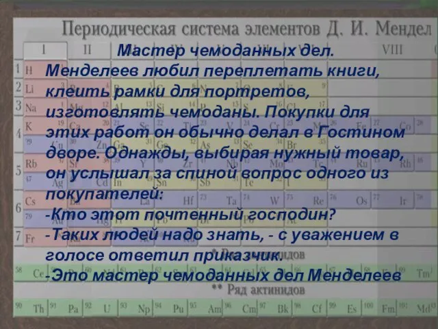 Мастер чемоданных дел. Менделеев любил переплетать книги, клеить рамки для портретов, изготовлять