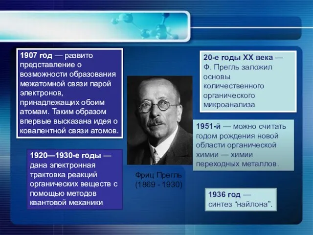 1907 год — развито представление о возможности образования межатомной связи парой электронов,