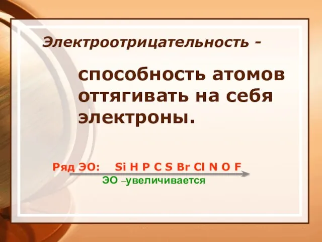 Электроотрицательность - способность атомов оттягивать на себя электроны. Ряд ЭО: Si H