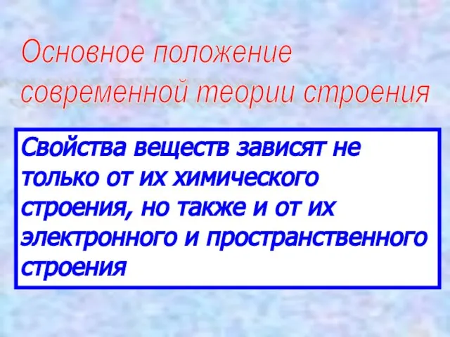 Основное положение современной теории строения Свойства веществ зависят не только от их