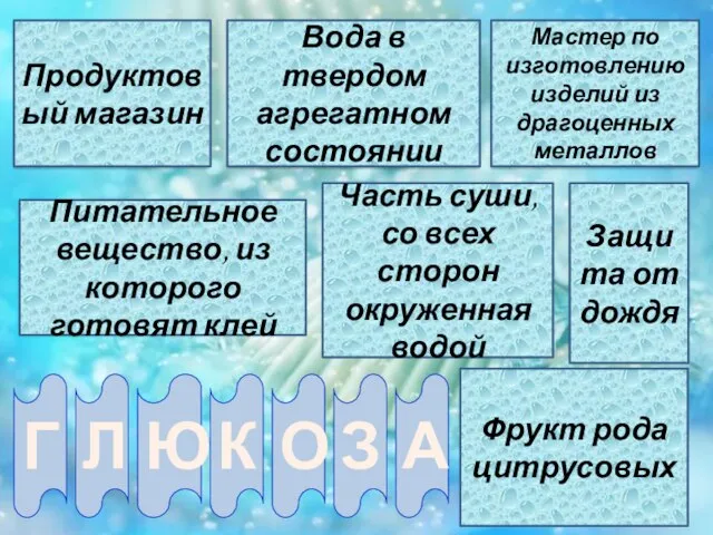 Г Л Ю К О З А Продуктовый магазин Вода в твердом