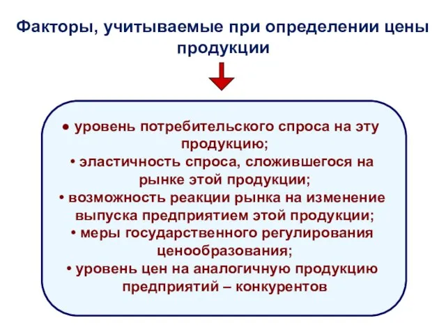 Факторы, учитываемые при определении цены продукции