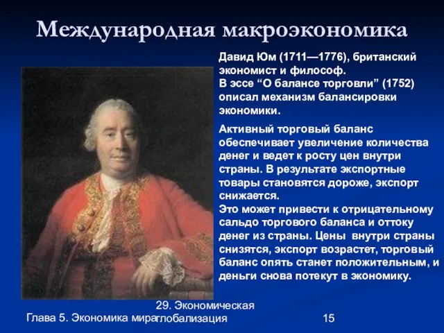 Глава 5. Экономика мира 29. Экономическая глобализация Международная макроэкономика Давид Юм (1711—1776),