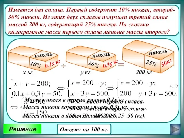 Имеется два сплава. Первый содержит 10% никеля, второй- 30% никеля. Из этих