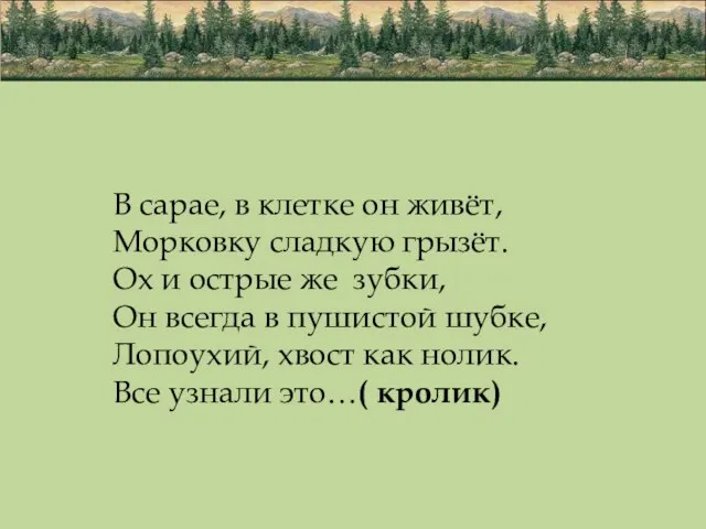 В сарае, в клетке он живёт, Морковку сладкую грызёт. Ох и острые