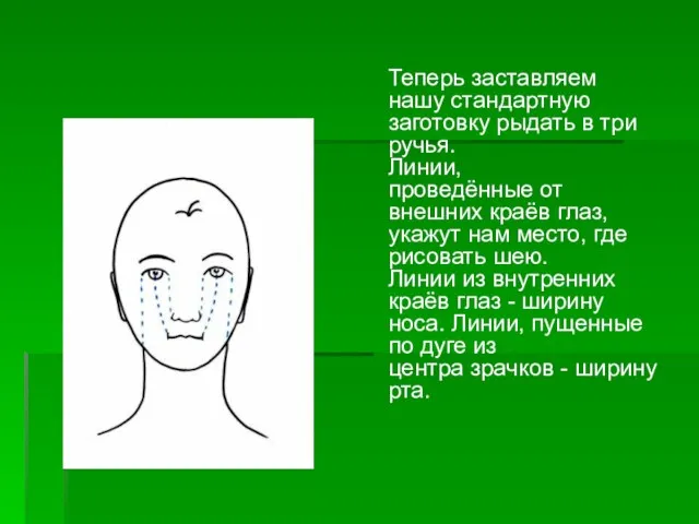 Теперь заставляем нашу стандартную заготовку рыдать в три ручья. Линии, проведённые от