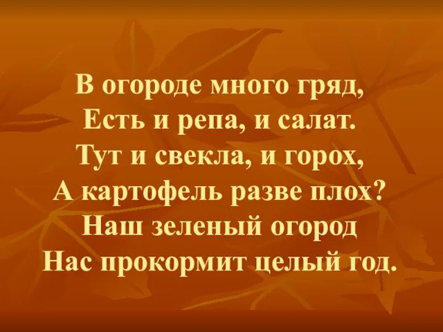 В огороде много гряд, Есть и репа, и салат. Тут и свекла,