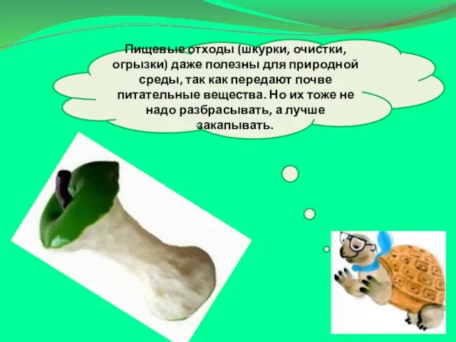 Пищевые отходы (шкурки, очистки, огрызки) даже полезны для природной среды, так как