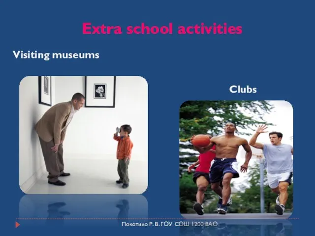Покотило Р. В. ГОУ СОШ 1200 ВАО Extra school activities Visiting museums Clubs