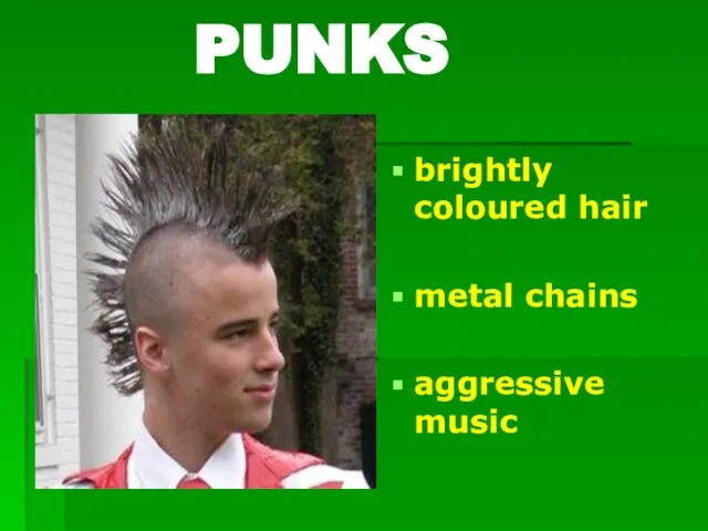 PUNKS brightly coloured hair metal chains aggressive music