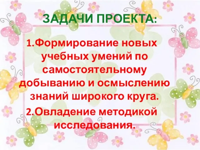 ЗАДАЧИ ПРОЕКТА: 1.Формирование новых учебных умений по самостоятельному добыванию и осмыслению знаний