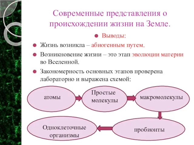 Современные представления о происхождении жизни на Земле. Выводы: Жизнь возникла – абиогенным